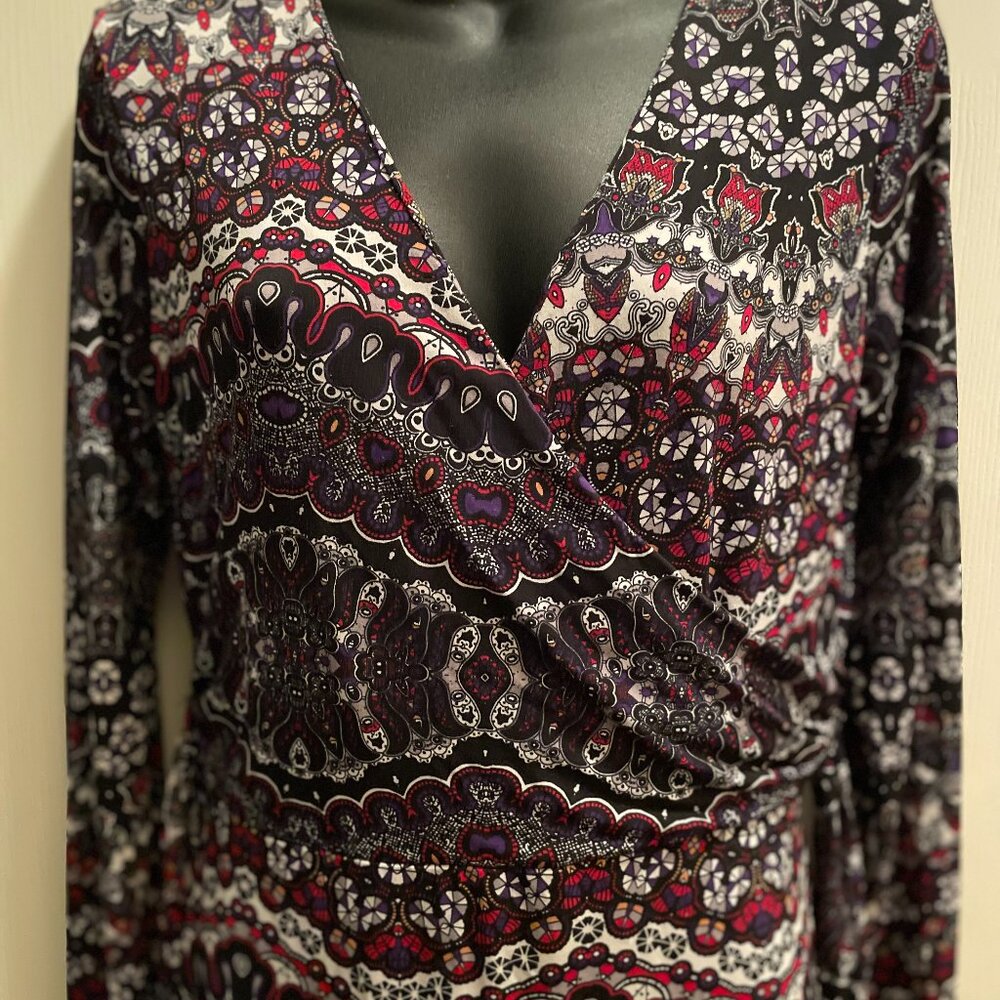 Nicole Miller tribal multicolor front drape dress